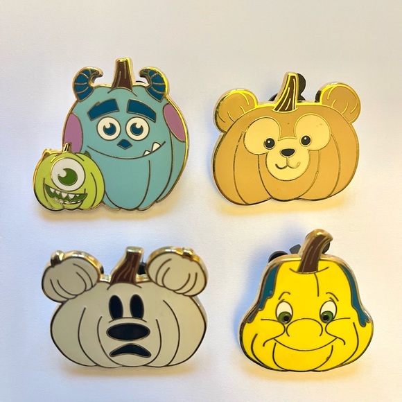 Disney Painted Pumpkins Pin Flounder Mike Sully Duffy Mickey Lot of 4 NEW - Picture 1 of 2